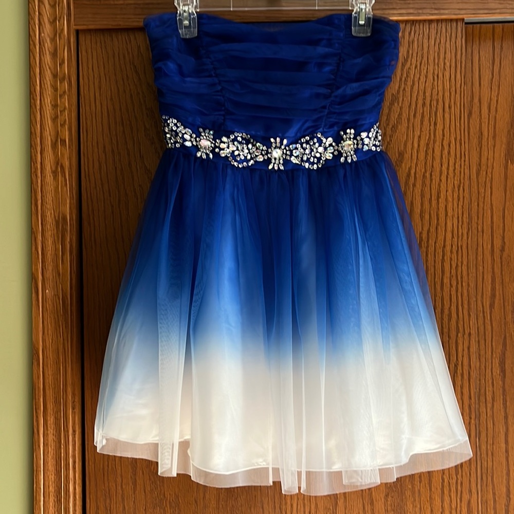Royal blue and white homecoming dress